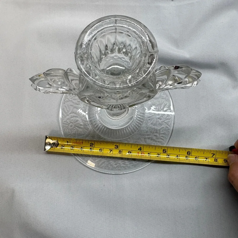 Unbranded Heart Wing Candlestick Holder OS Clear Excellent Vintage Pressed Glass